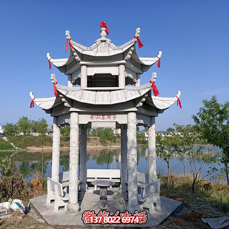 古典風(fēng)格仿古青石二層涼亭，提升園林戶外休息體驗