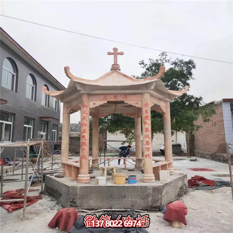 天然大理石涼亭，營造休閑庭院