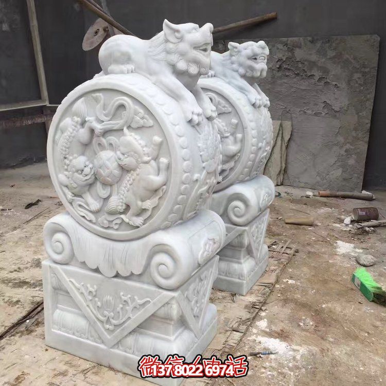 精美大理石石雕抱鼓雕塑，裝點別墅庭院門口