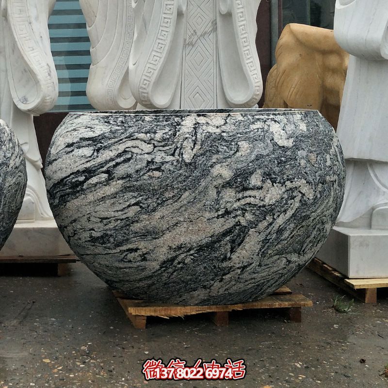精美大理石石雕魚缸，點(diǎn)綴庭院雕塑