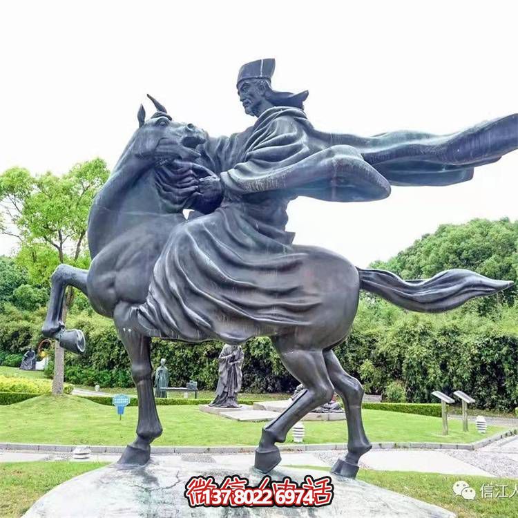 古典仿銅騎馬雕塑，玻璃鋼創(chuàng)意廣場(chǎng)裝飾