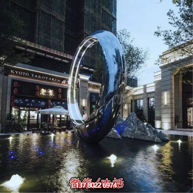 不銹鋼圓環(huán)，水景噴泉裝飾燈光雕塑